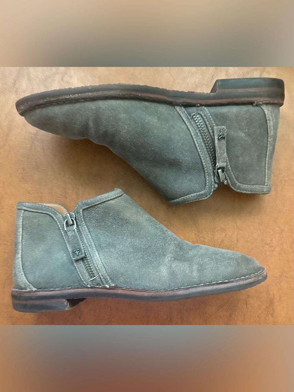 Trask Aubrey Ankle Booties Womens 6M Gray Distressed Italian Kid Suede Zip EUC - Picture 6 of 9